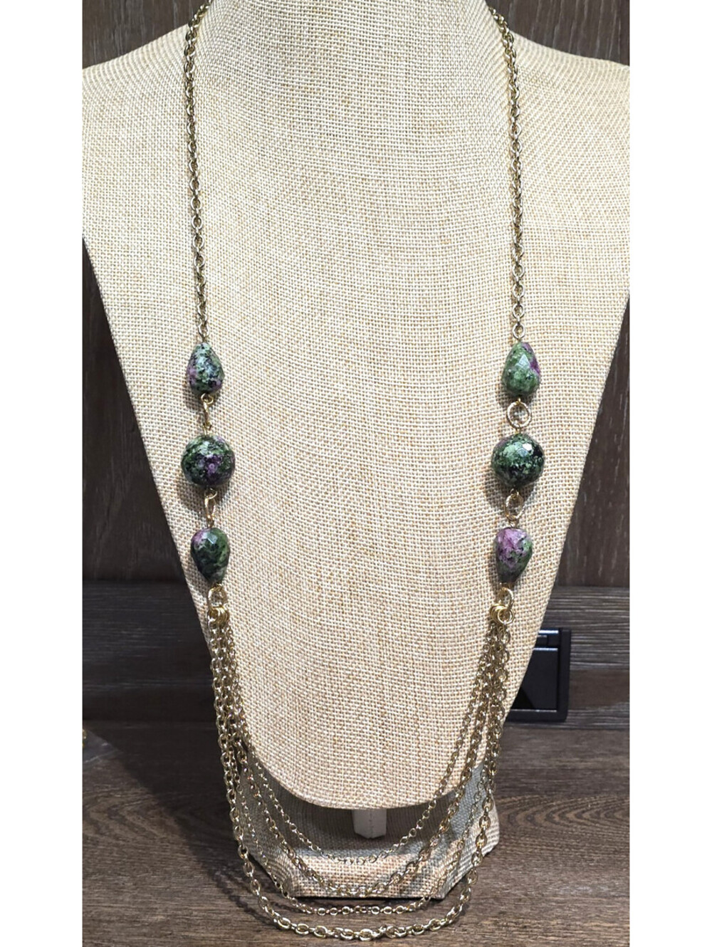 Natural Ruby Zoisite Bead Chain Necklace Swag Bottom